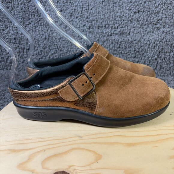 SAS Shoes Womens Size 7 Wide Suede Brown Slip On Clog Comfort Mule Made in USA - Picture 3 of 8